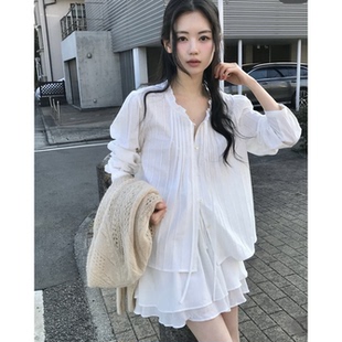 入 jtou气质显瘦休闲抽绳衬衫 韩国2026春夏新款 短裙 archi 套装