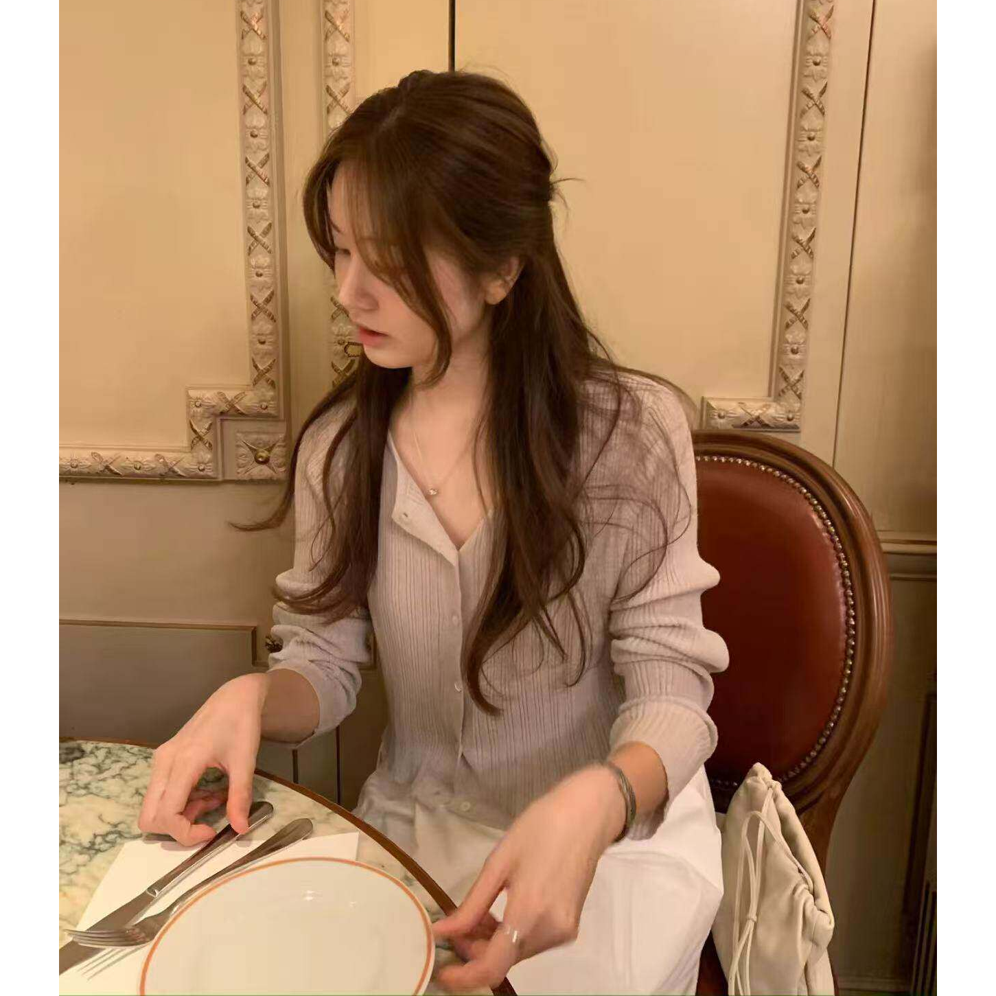 现货!ounce亚麻针织开衫韩国26夏季新款修身显瘦微透防晒外套女