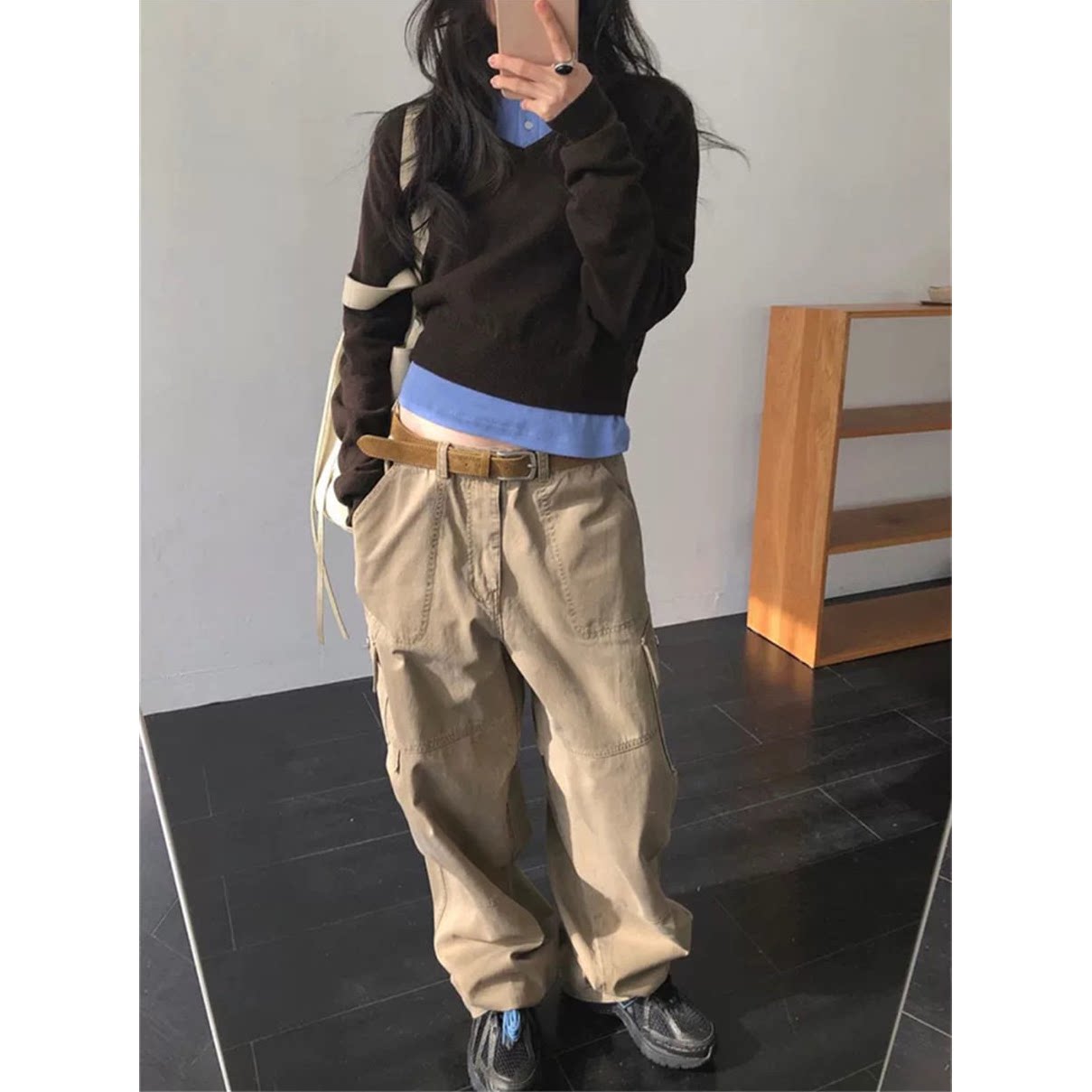 现！baby酱多口袋工装裤26秋新款韩国复古宽松明线机能款休闲裤女