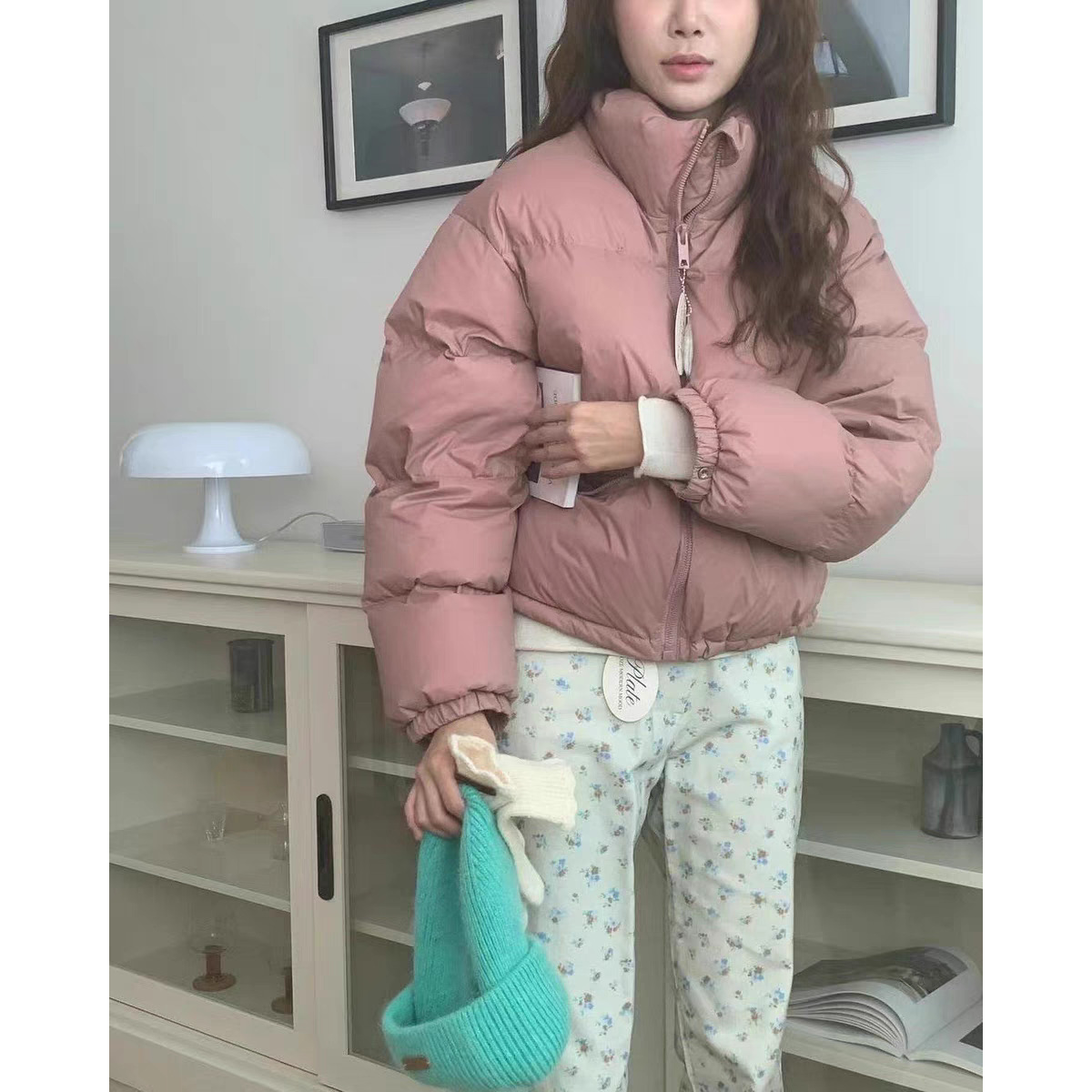 秒发！韩国设计师25冬季pl*te经典立领拉链新国标90鸭绒羽绒服女