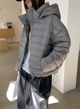 秒发！90鸭绒排骨羽绒服韩国2025冬季新款纯色百搭连帽拉链外套女