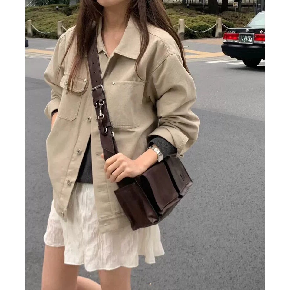 现货！OUNCE工装风外套26春新款韩国宽松休闲翻领口袋夹克上衣女