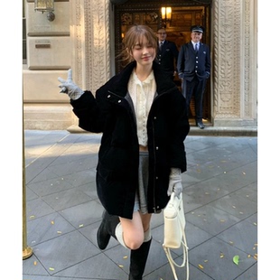 宽松休闲中长款 新款 鹅绒丝绒羽绒服外套女 韩国设计师25冬季 陆续