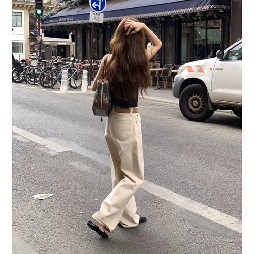 OBJET韩系直筒阔腿裤韩国2026秋季新款纯色高腰显瘦牛仔裤长裤女