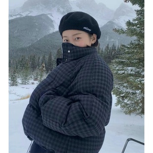 秒发 hingwritten新国标90鸭绒外套女 立领格子羽绒服25冬韩国no