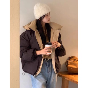 秒发 韩国设计师2025冬OBJET两面穿宽松连帽拉链鹅绒羽绒服外套