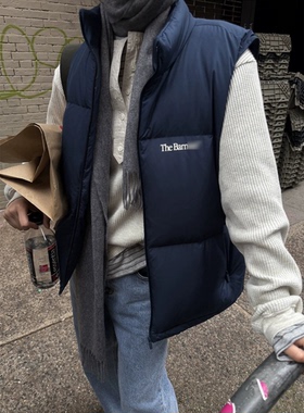 现货！羽绒马甲25冬季新款韩国设计师保暖立领90鸭绒拉链短外套女