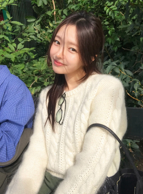 秒发！八奶25秋季新款韩国theBar*net圆领长袖麻花针织羊毛衣女