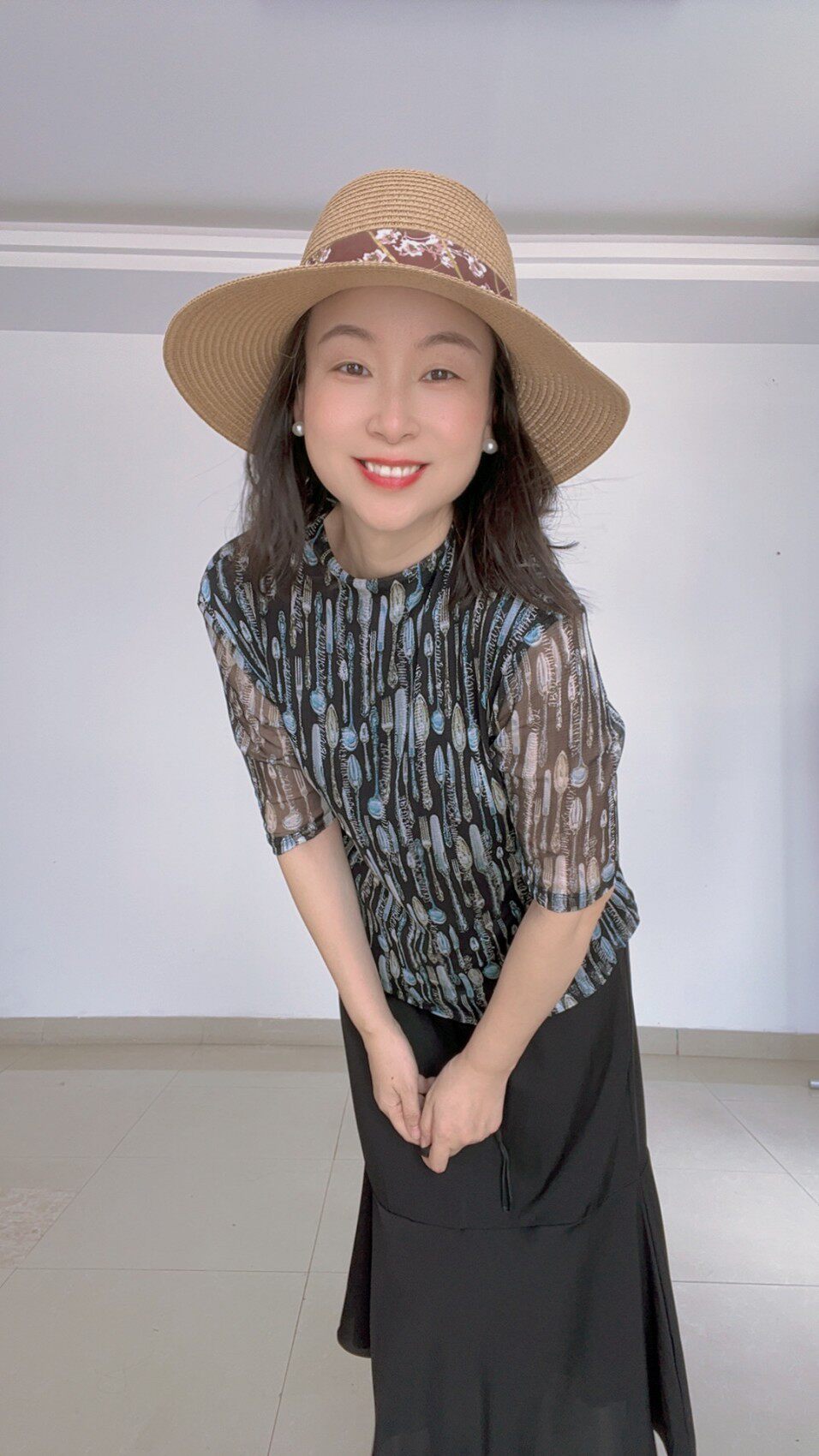 6152 100%桑蚕丝网眼T恤衫 小自由领五分袖夏季真丝上衣前片三层