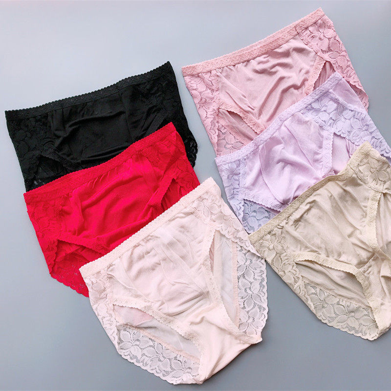 内裤女 健康真丝花边三角内裤针织无痕 蚕丝三角内裤