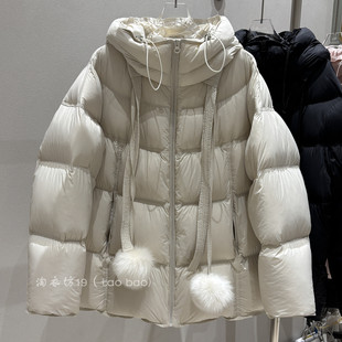 羽绒服女连帽韩版 中长款 飘带设计感90鸭绒保暖外套爆 新款 2025冬装