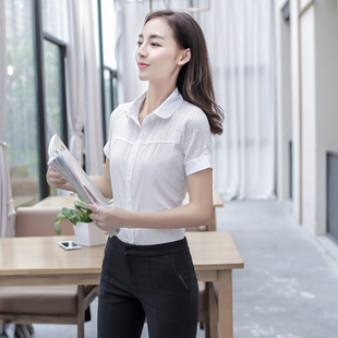 春夏新款女士短袖棉衬衫韩范学院风学生修身显瘦打底衬衣设计小众