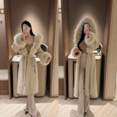 韩国东大门代购 5天发 小红书 秋冬节节领狐狸毛羊绒大衣