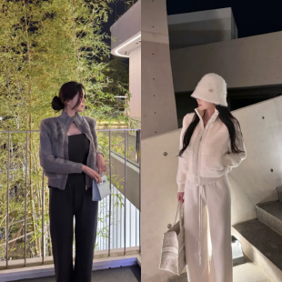 韩国东大门代购秋冬环保仿皮草针织短外套鸭绒羽绒服