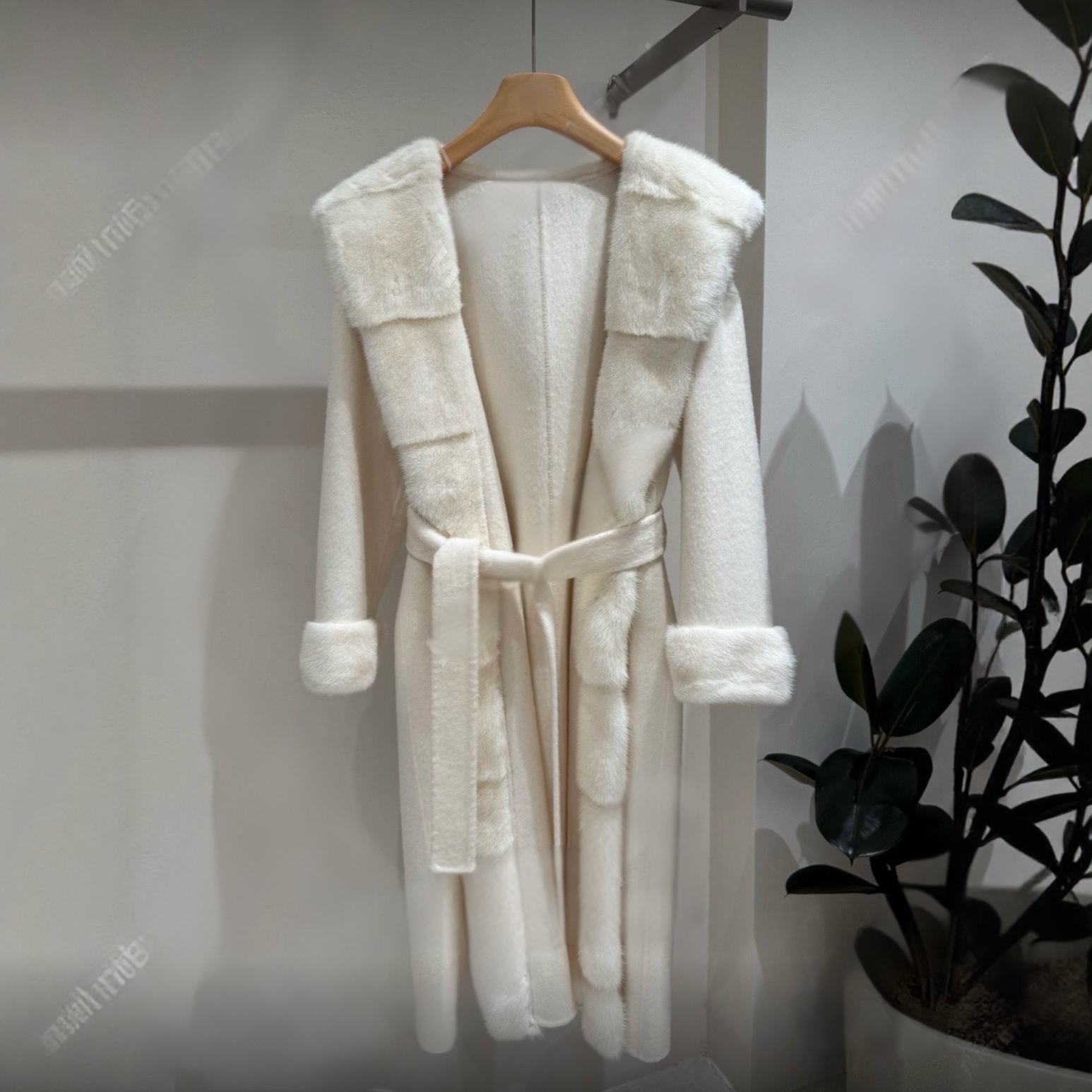 韩国东大门代购高端秋冬皮草羊绒100大衣外套水貂毛领