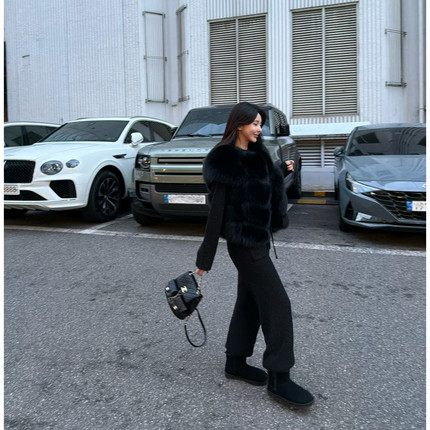 韩国东大门代购秋冬高端狐狸皮草马甲羊毛套装