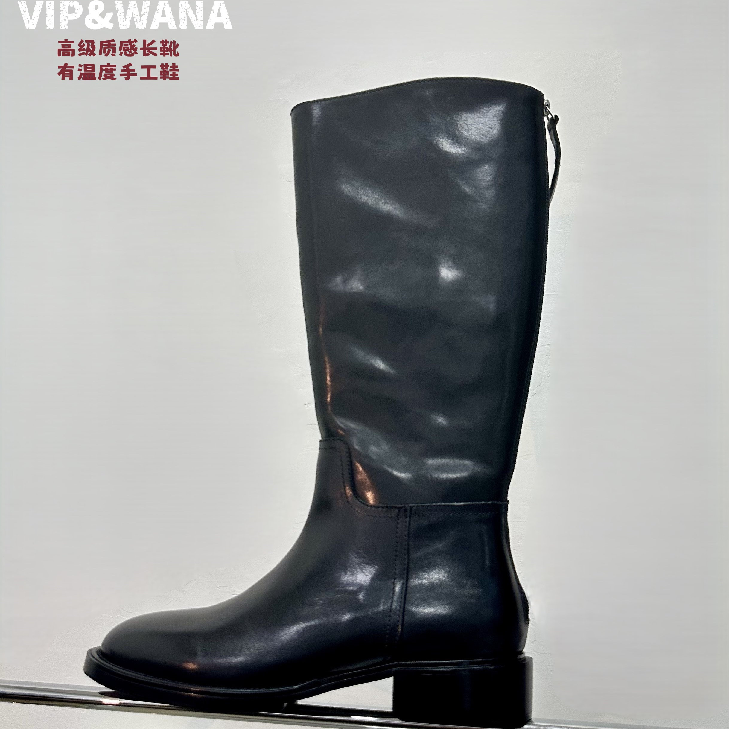 意大利极简复古工艺2025新款秋冬真皮长靴女靴经典骑士靴欧美潮靴