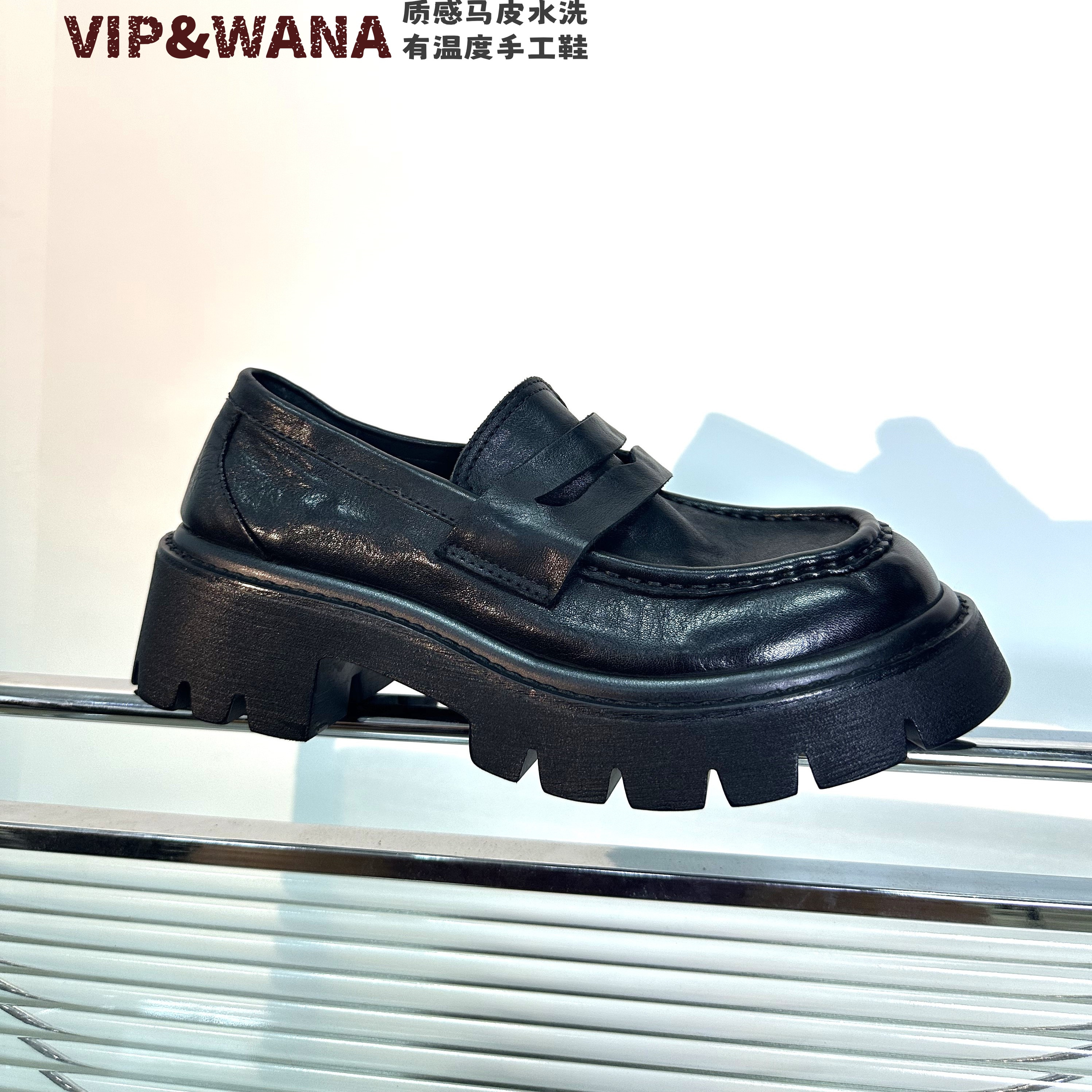 意大利工艺复古女鞋厚底乐福鞋