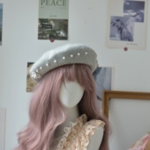 秋冬保暖冰淇淋马卡龙色系珍珠铆钉蝴蝶结羊毛呢子大码 贝雷画家帽