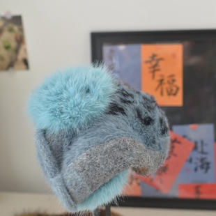 冬天包头护耳豹纹马海毛耳包耳罩毛线帽子女保暖造型潮帽女滑雪