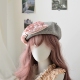 冬天保暖羊毛呢子丝绒蝴蝶结立体贝雷南瓜帽子大码 女复古文艺撞色
