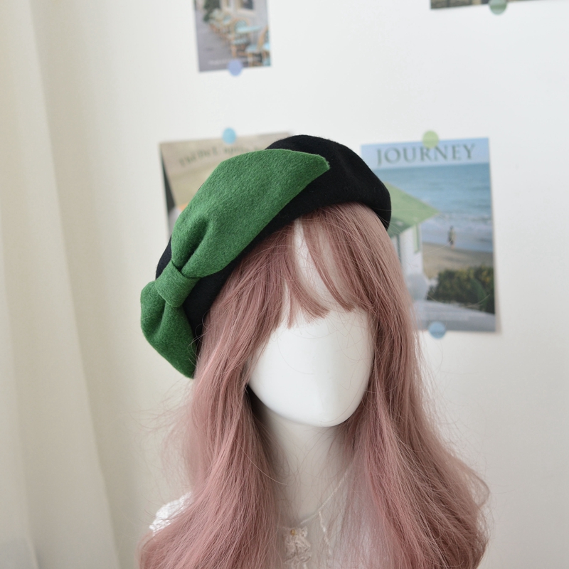 贝雷帽毛呢蝴蝶结复古画家帽蘑菇