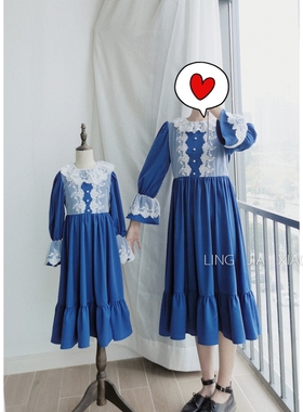 【聆家】清~女童亲子装蕾丝拼接洛丽塔洋装连衣裙0.345kg两件包邮