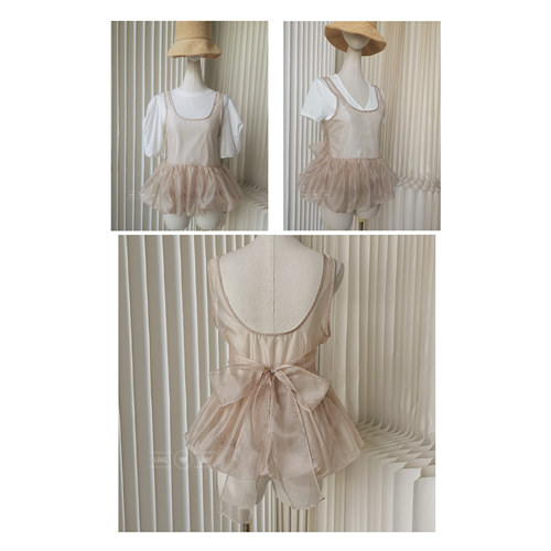 chic韩系小众雪纺纱绑带背心罩衫