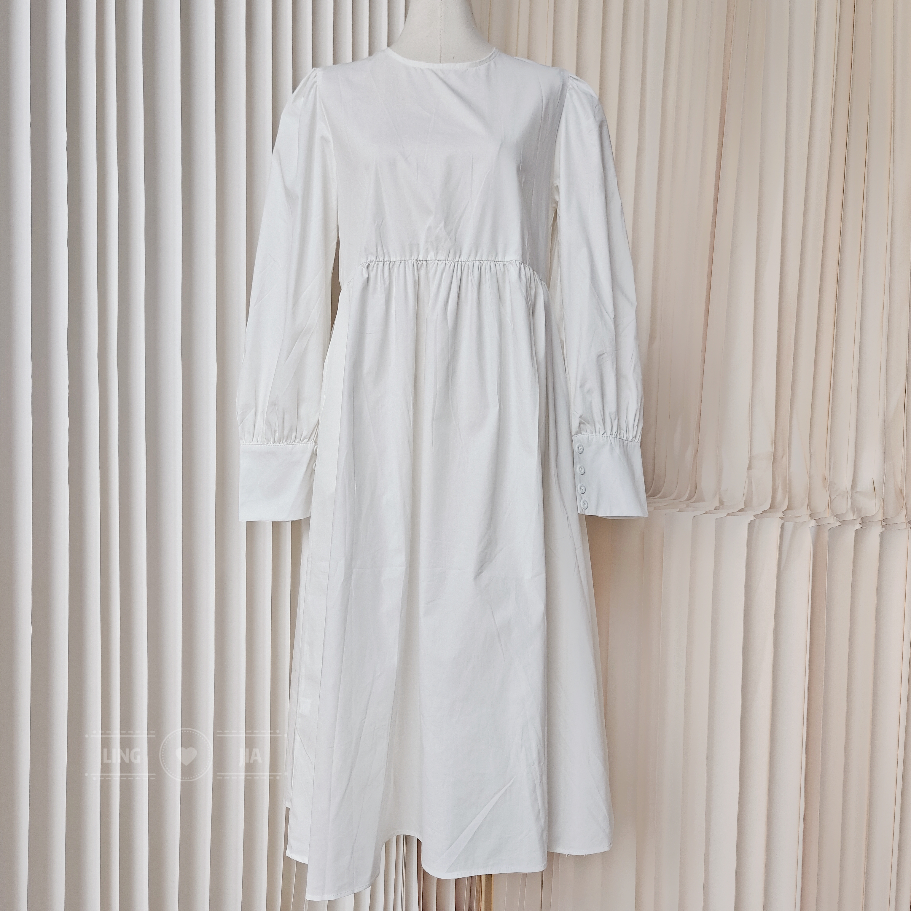 【聆家】春秋款百搭休闲减龄圆领衬衫插袋连衣裙0.300kg两件包邮