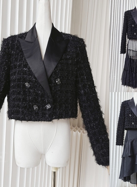 【聆家】懂货入~复古风百搭小香风西装翻领短外套0.950kg两件包邮