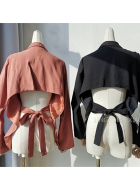 【聆家】清仓包邮~暗黑系~个性露背绑带款无扣西服外套 0.345kg