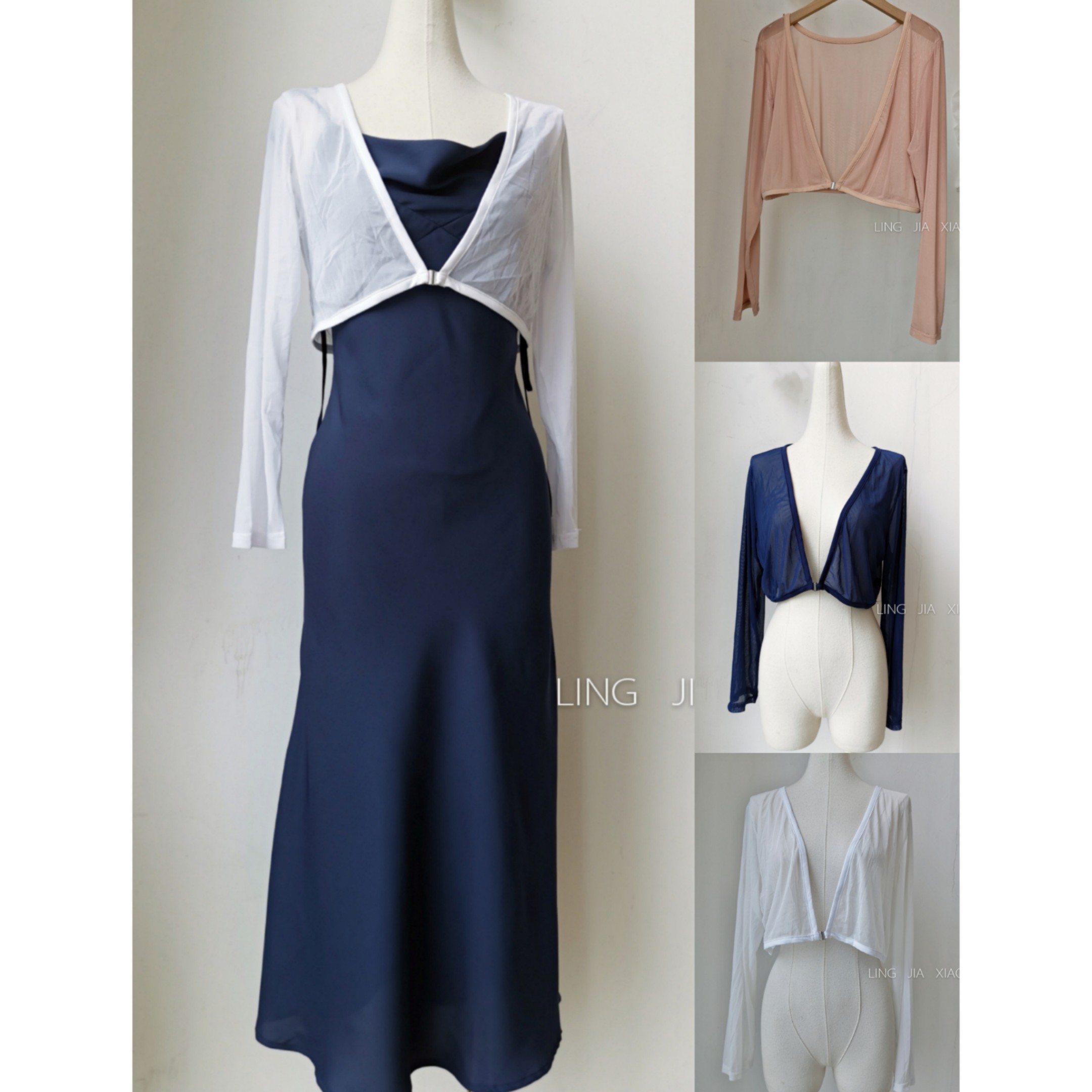 【聆家】晚晚风~纯色简约百搭弹力网纱短开衫外套0.080kg两件包邮