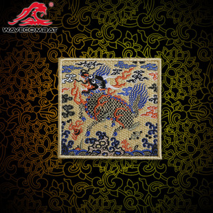 浪潮君物 明黄地海水云浪麒麟补 刺绣章 魔术贴 士气章