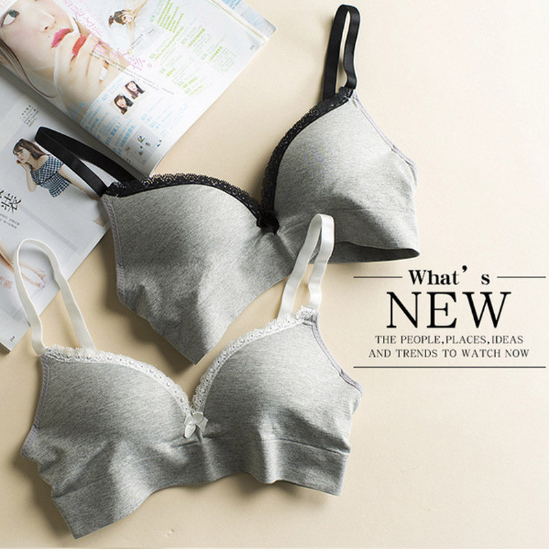 日系舒适文胸棉无钢圈聚拢小胸平胸运动内衣女少女无痕灰性感胸罩
