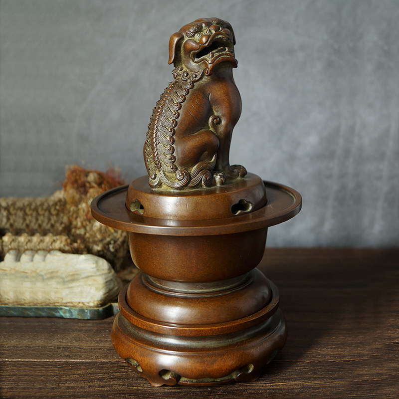 大号苏工精铜狮子朝天吼熏炉古典宣德炉香篆炉盘香炉香道茶道摆件