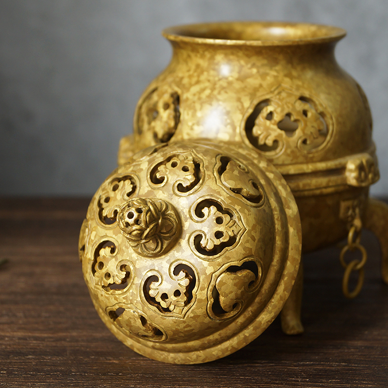 厂价苏工失蜡浇铸手工錾刻精铜雪花金帝王炉宣德炉香薰炉香篆香炉