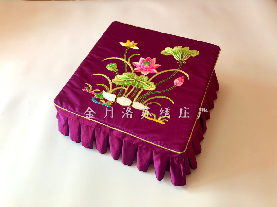 金氏苏绣庄严荷花【莲花拜垫】手工刺绣方圆拜垫大殿堂厂家直销