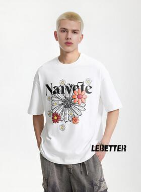 LEBT/幻彩发泡雏菊印花T恤2025春夏新品街头潮流宽松短袖男