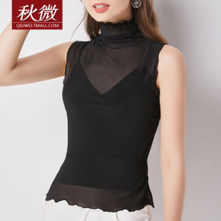 内搭打底衫 气质高领网纱无袖 假领子女 蕾丝小衫 秋微2020秋冬新款