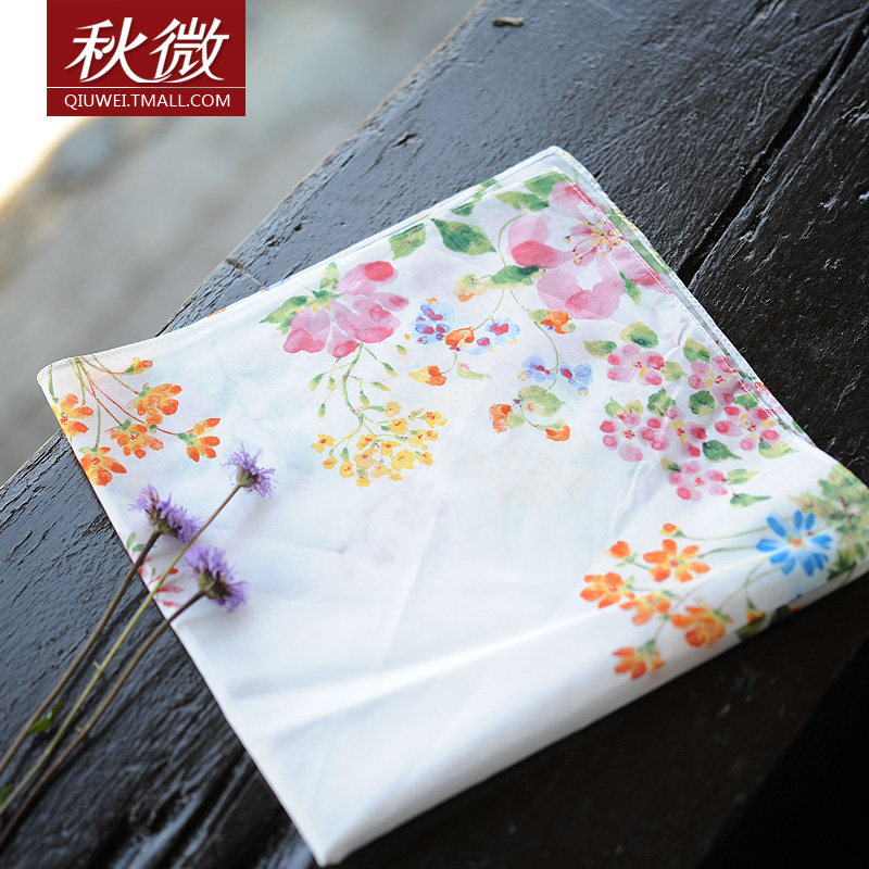 秋微新款手绢手帕女擦汗吸汗柔软礼物水墨花小清新手帕