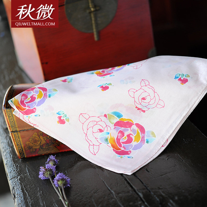 秋微素色印花玫瑰手帕女士手帕擦汗吸汗手绢节日礼物手帕