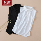 衬衫 打底衫 春夏新款 百搭宽松衬衣女士装 韩版 秋微黑白色雪纺无袖