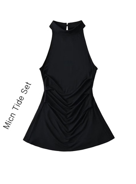 MICN黑色外穿挂脖吊带背心女夏季新款辣妹无袖露背内搭辣妹上衣