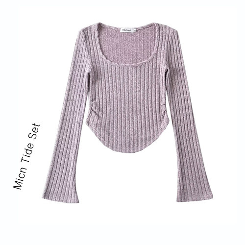 温柔风坑条针织打底衫女