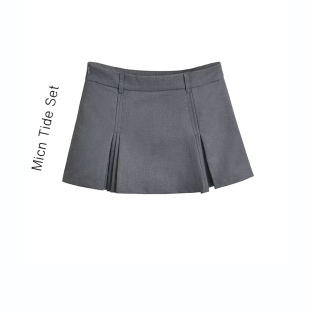 防走光短裙半身裙高腰春夏小个子a字半裙女 MICN学院风百褶裙裤