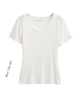 MICN纯欲V领百搭白色短袖T恤女夏季新款基础通勤百搭正肩内搭上衣
