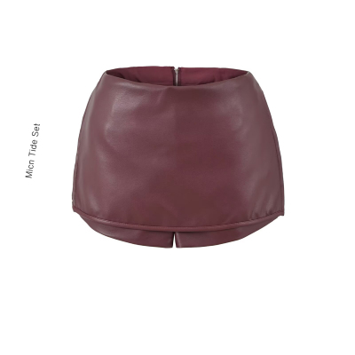 秋冬侧拉链两穿短裙PU皮裤女