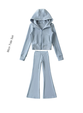 休闲运动风套装女秋冬加厚显身材拉链卫衣直筒长裤显瘦保暖两件套