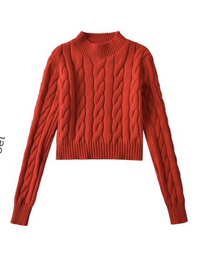 经典半高领针织麻花毛衣女冬季新款修身显瘦长袖针织衫短款上衣