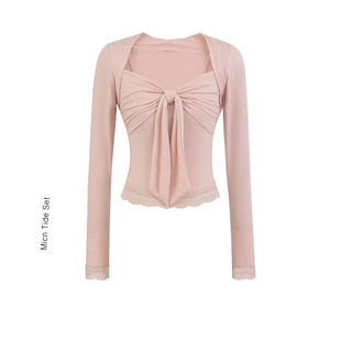 MICN纯欲辣妹高级感蝴蝶结T恤女收腰显瘦吊带坎肩女秋两件套